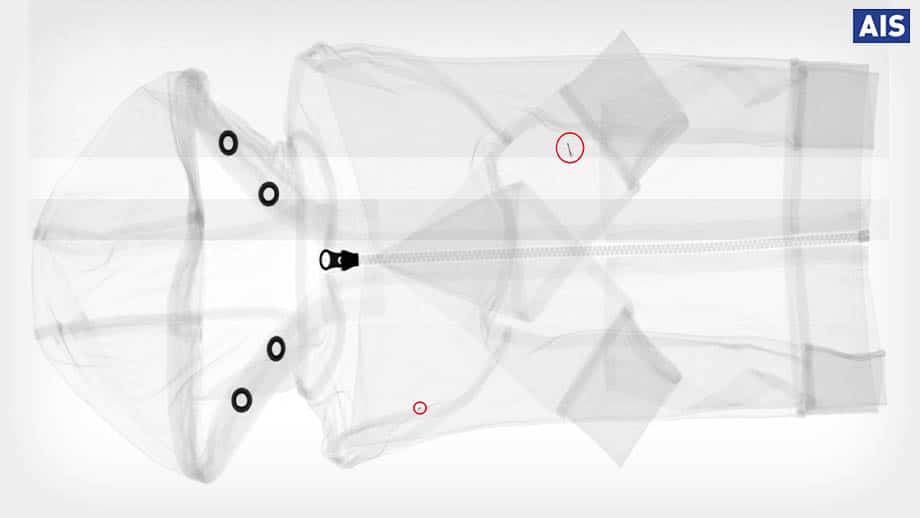 X-ray of clothing to detect broken needle in seam